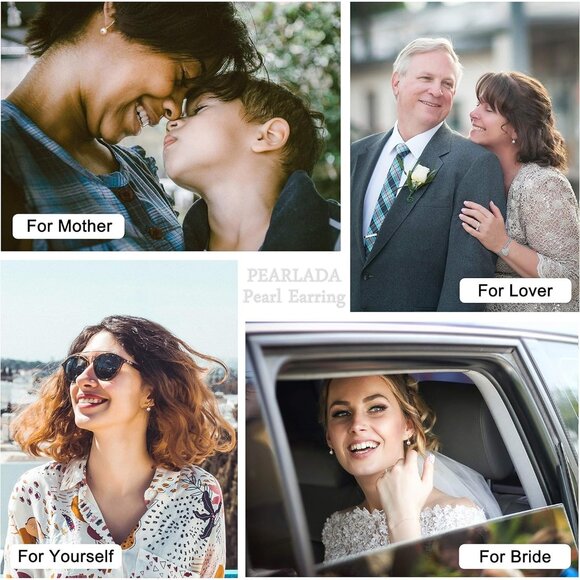 14K Gold Hoop Handpicked A+ Quality 7.5-8mm White Pearl Dangle Drop Earrings - Picture 4 of 6